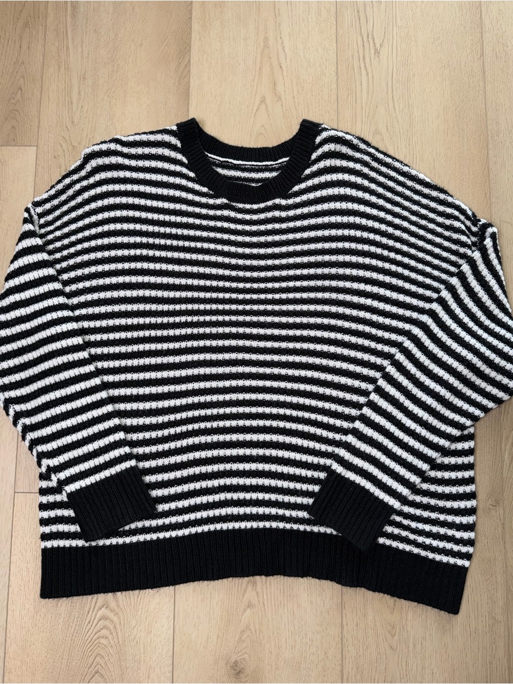 Oversized Black & White Striped Knit Sweater Size S